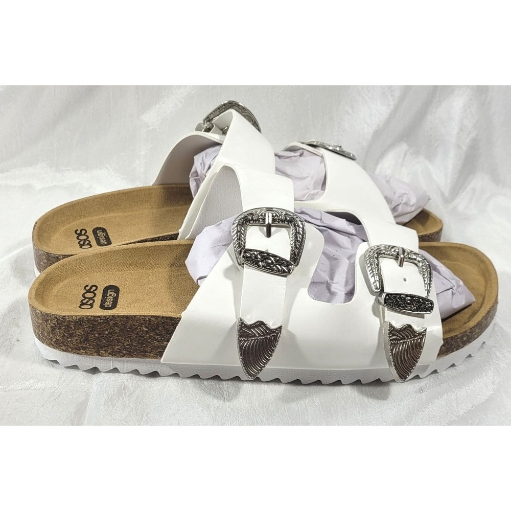 Asos Design Women's Famous Double Strap Western Flat‎ Sandals - White - UK5, US7
